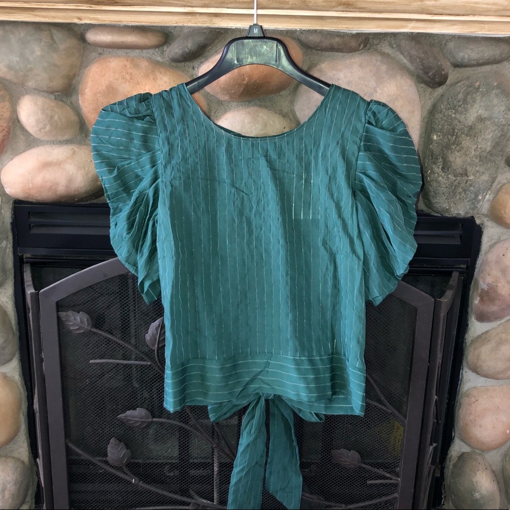 Dark Green Puffy Shoulders Top Medium